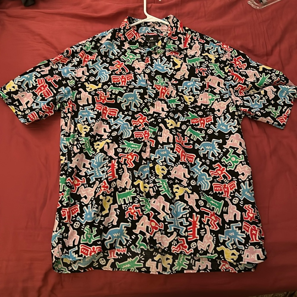 Keith Haring H&M Relaxed Fit Button Down: Medium, Black